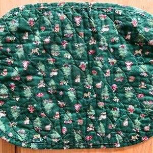 Christmas Green Quilted Placemats & Napkins, Set of 4, Holiday Cats & Bears